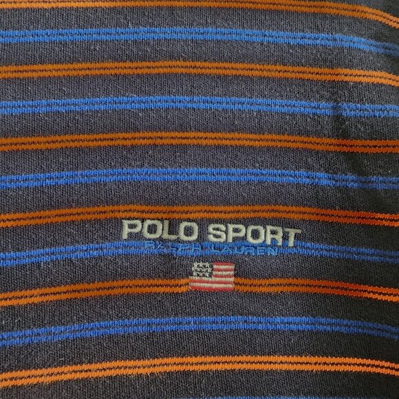 Polo Sport Ralph Lauren Polo Shirt Mens Small Navy Blue Orange Striped Flag - Picture 3 of 10